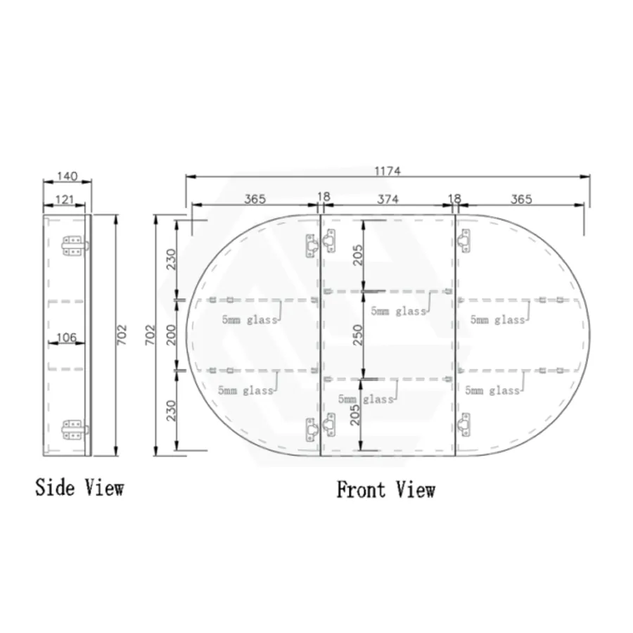 1200x700x140mm Oval Pencil Edge Mirror Wall Hung Shaving Cabinet Matt White