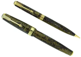 1937 PARKER GOLDEN PEARL SENIOR MAXIMA VACUMATIC SET DJ FOUNTAIN PEN RESTORED