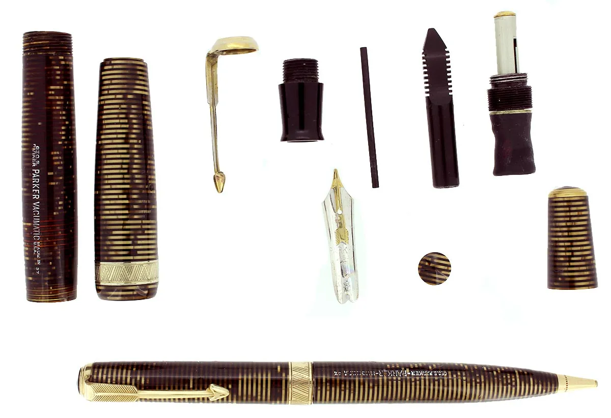 1937 PARKER GOLDEN PEARL SENIOR MAXIMA VACUMATIC SET DJ FOUNTAIN PEN RESTORED