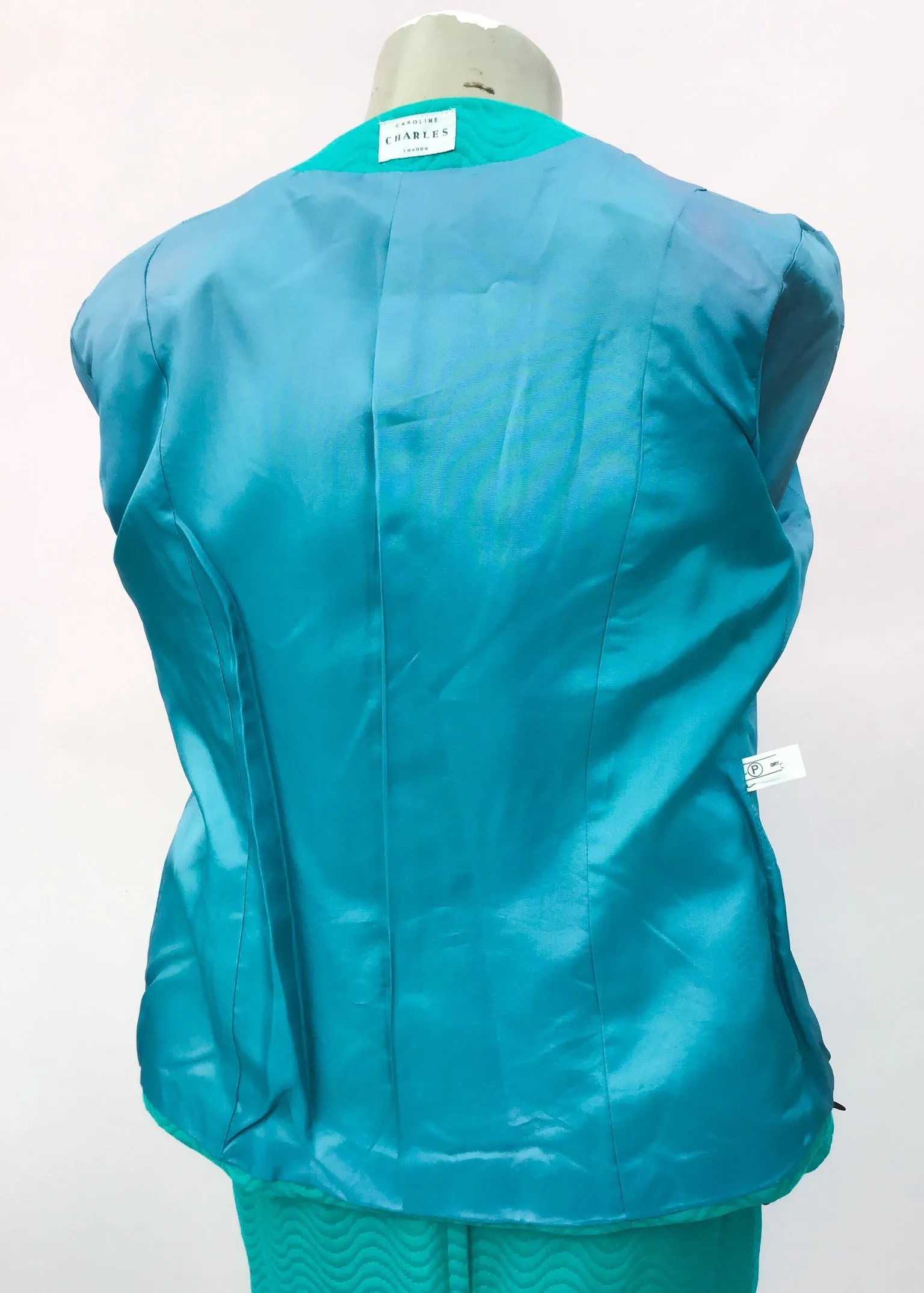 1990s Vintage Caroline Charles Tailored Turquoise Skirt Suit