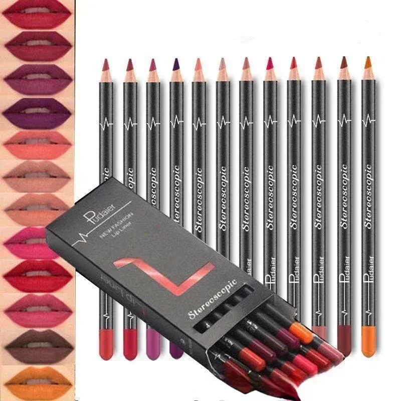 6 12Pcs/Set Waterproof Pencil Lipstick Set Pen Matte Lip Liner Long Lasting Makeup Pens Easy to Wear Non-stick Cup карандаш для