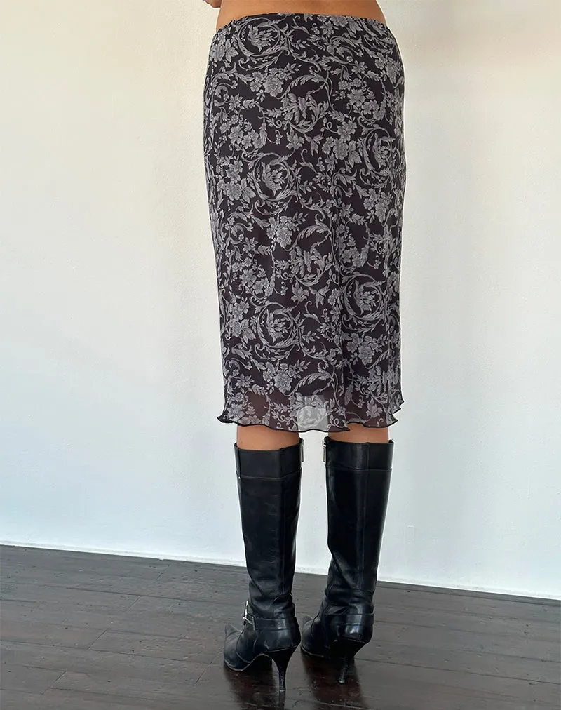 Abetzi Midi Skirt in Baroque Black Print