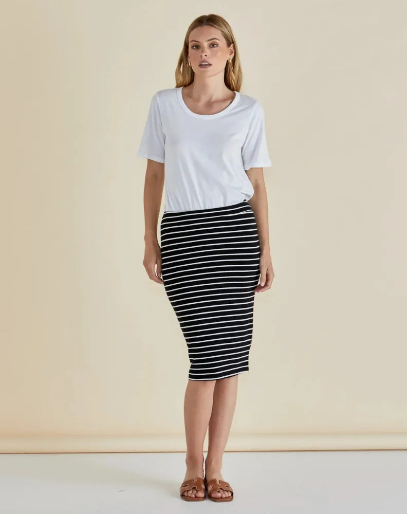 Alicia Midi Skirt - Black/White Stripe