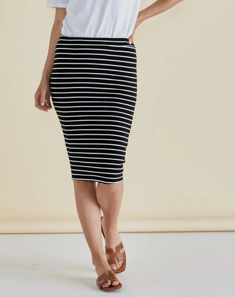 Alicia Midi Skirt - Black/White Stripe