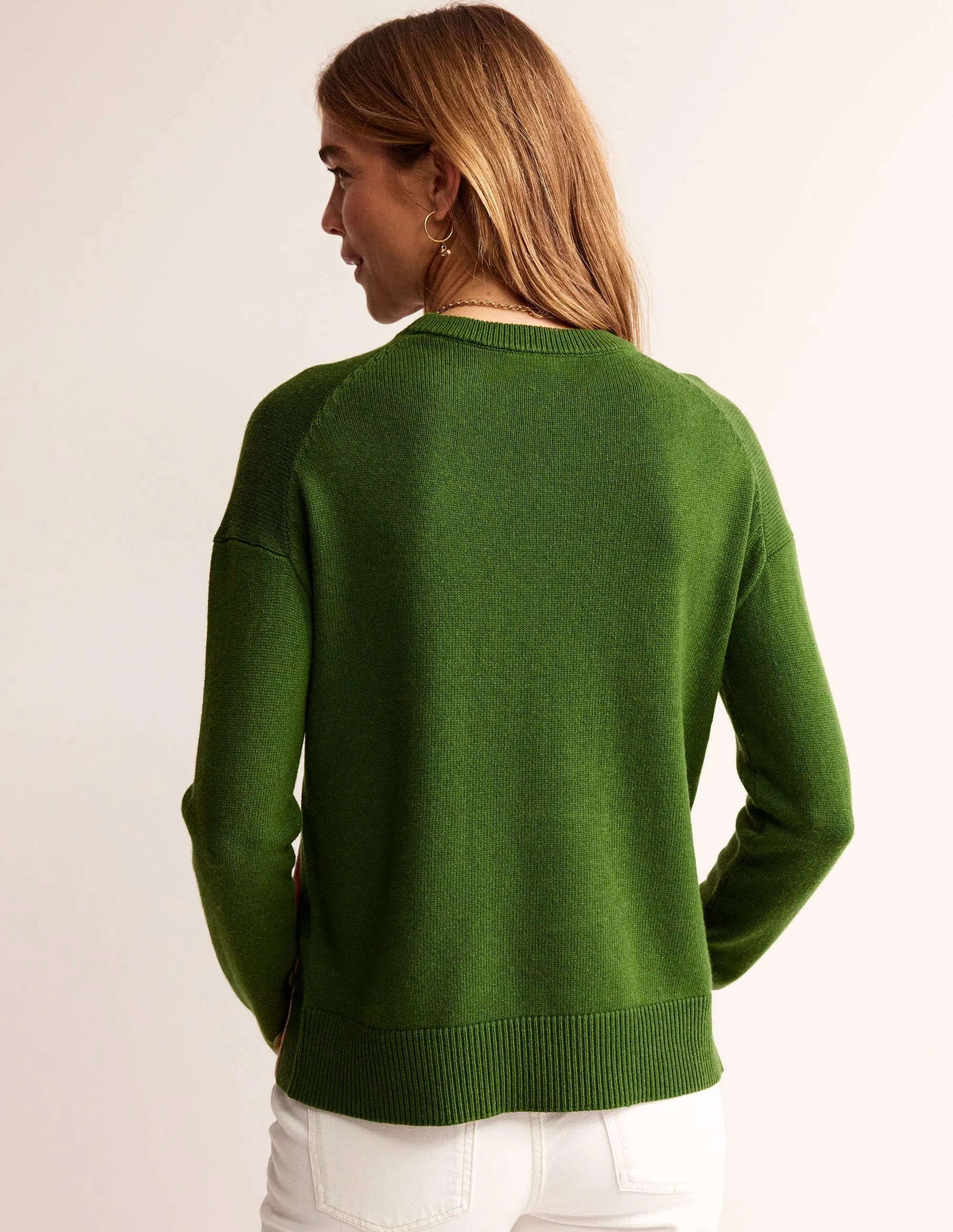 Alma Contrast Trim Jumper-Garden Green, Spring Blossom