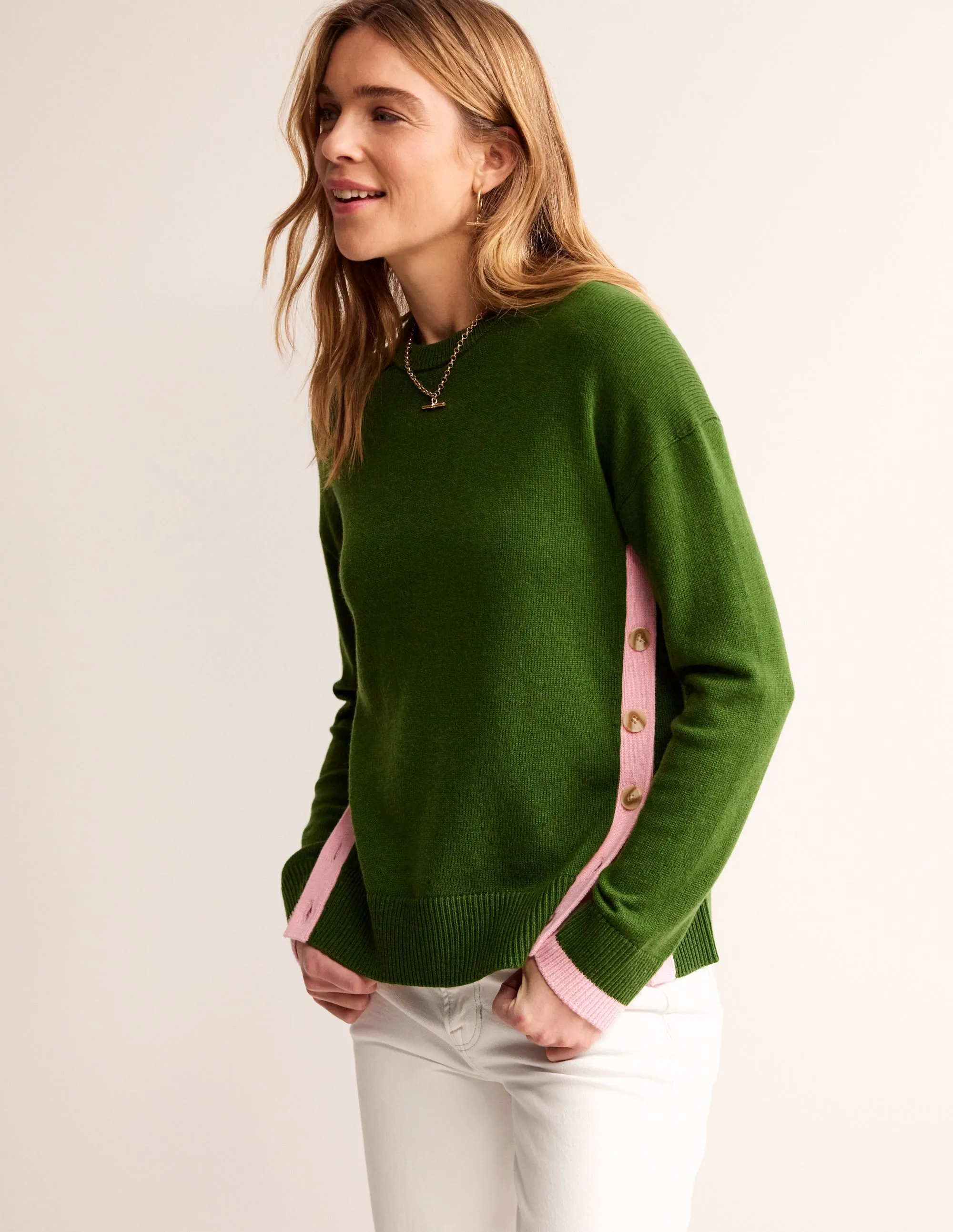 Alma Contrast Trim Jumper-Garden Green, Spring Blossom