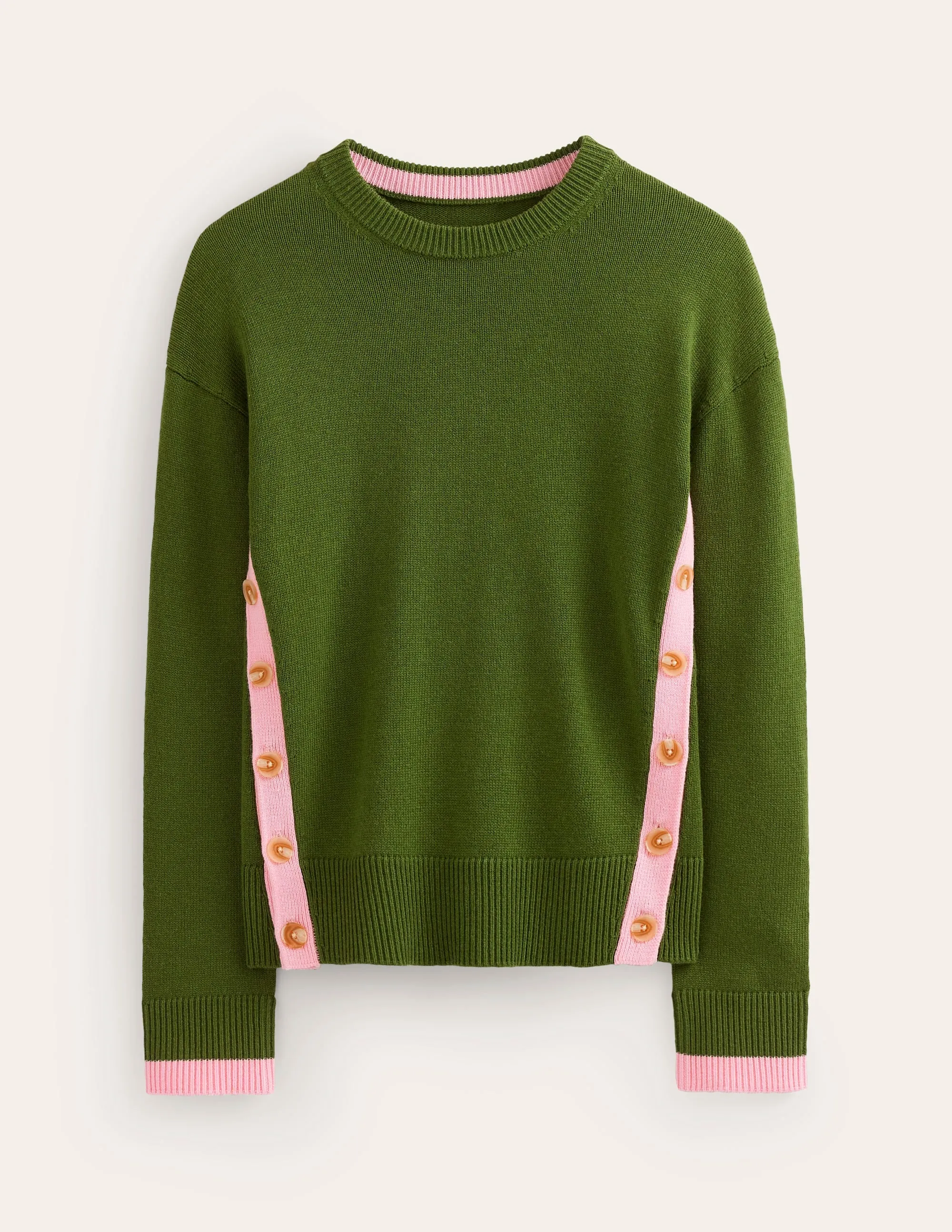 Alma Contrast Trim Jumper-Garden Green, Spring Blossom