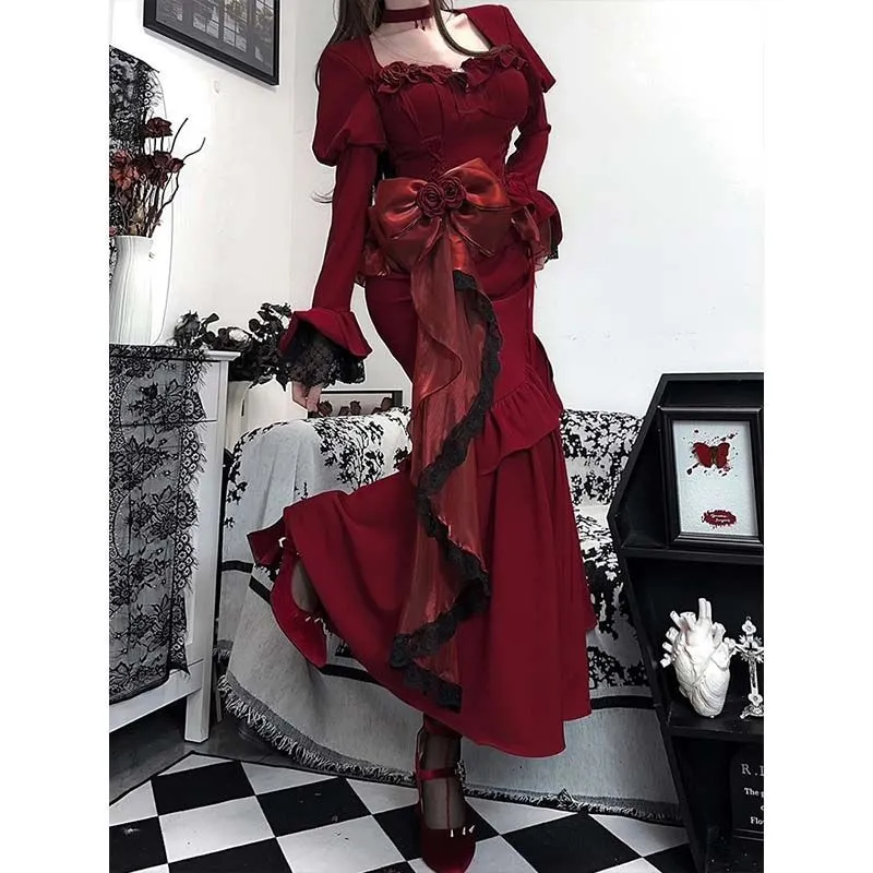 Amozae mystic dress to impress Fat French Hepburn Style Velvet Dress Women's Spring Design Waist-Tight Dress