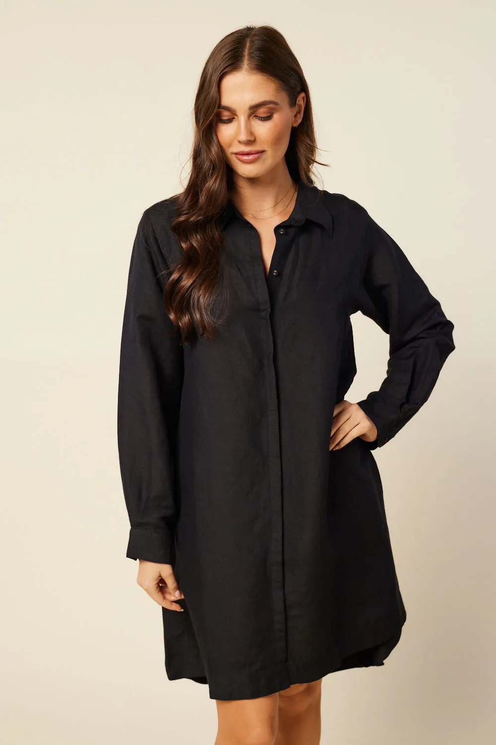 Anouk Linen Shirt Dress in Black