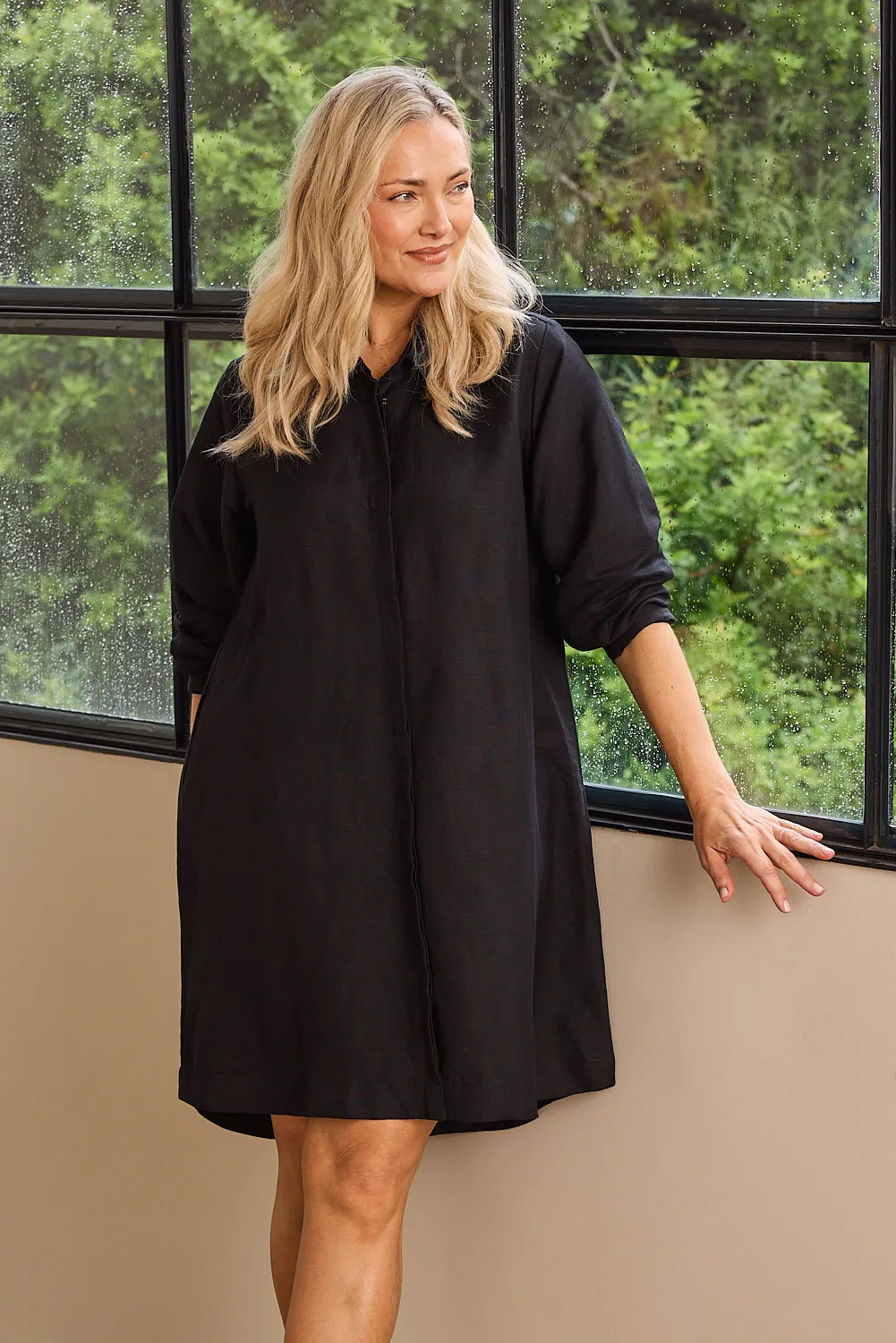 Anouk Linen Shirt Dress in Black