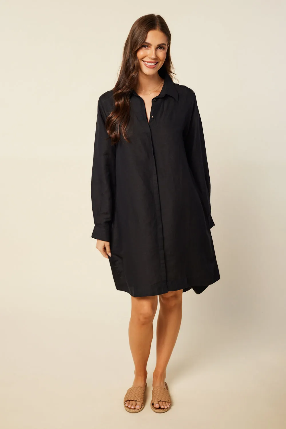 Anouk Linen Shirt Dress in Black