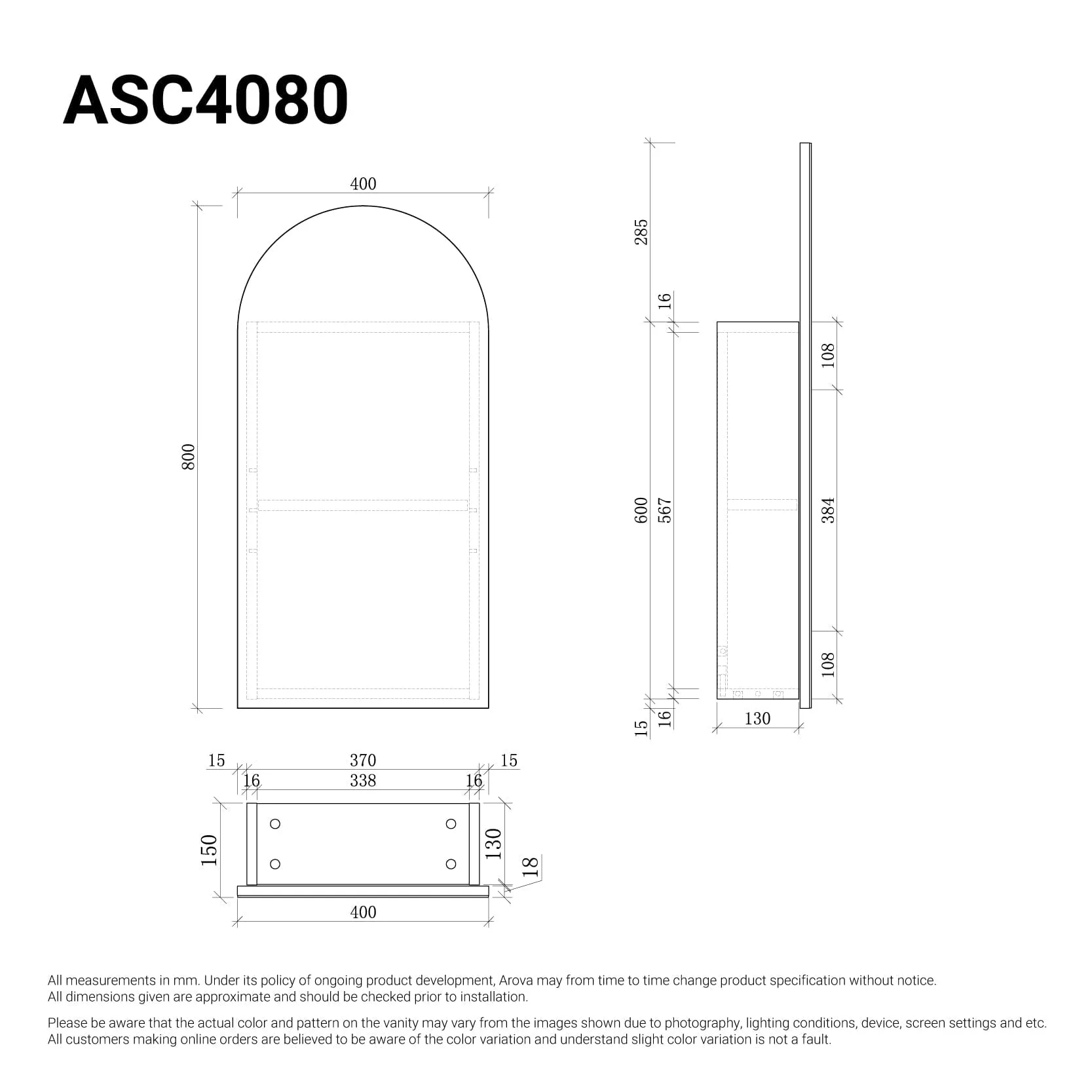 Ari 400mm Arch Shaving Cabinet