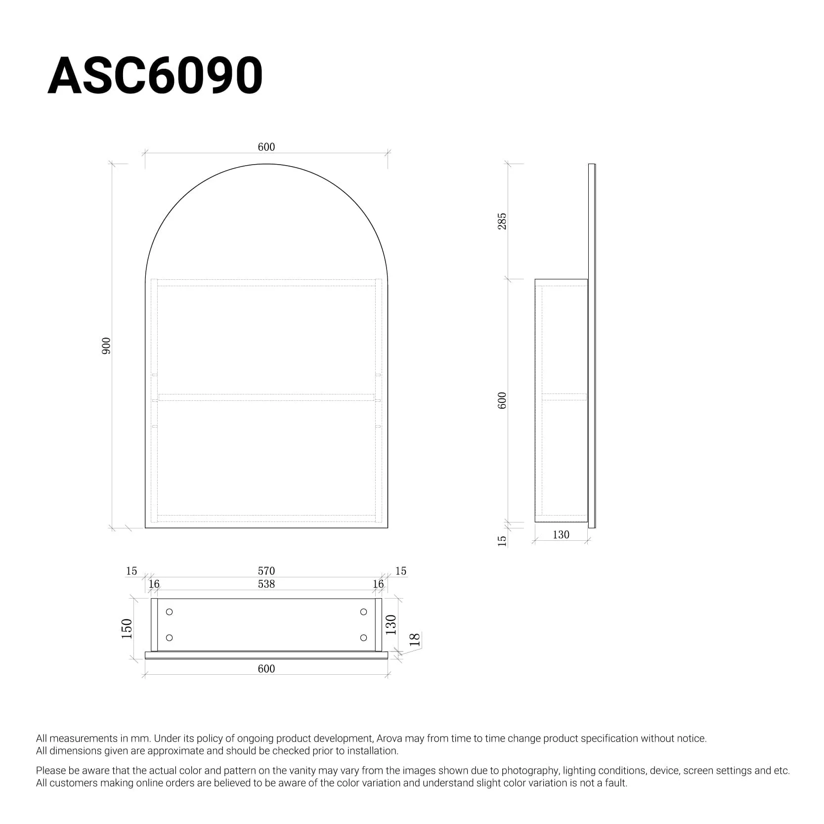 Ari 600mm Arch Shaving Cabinet