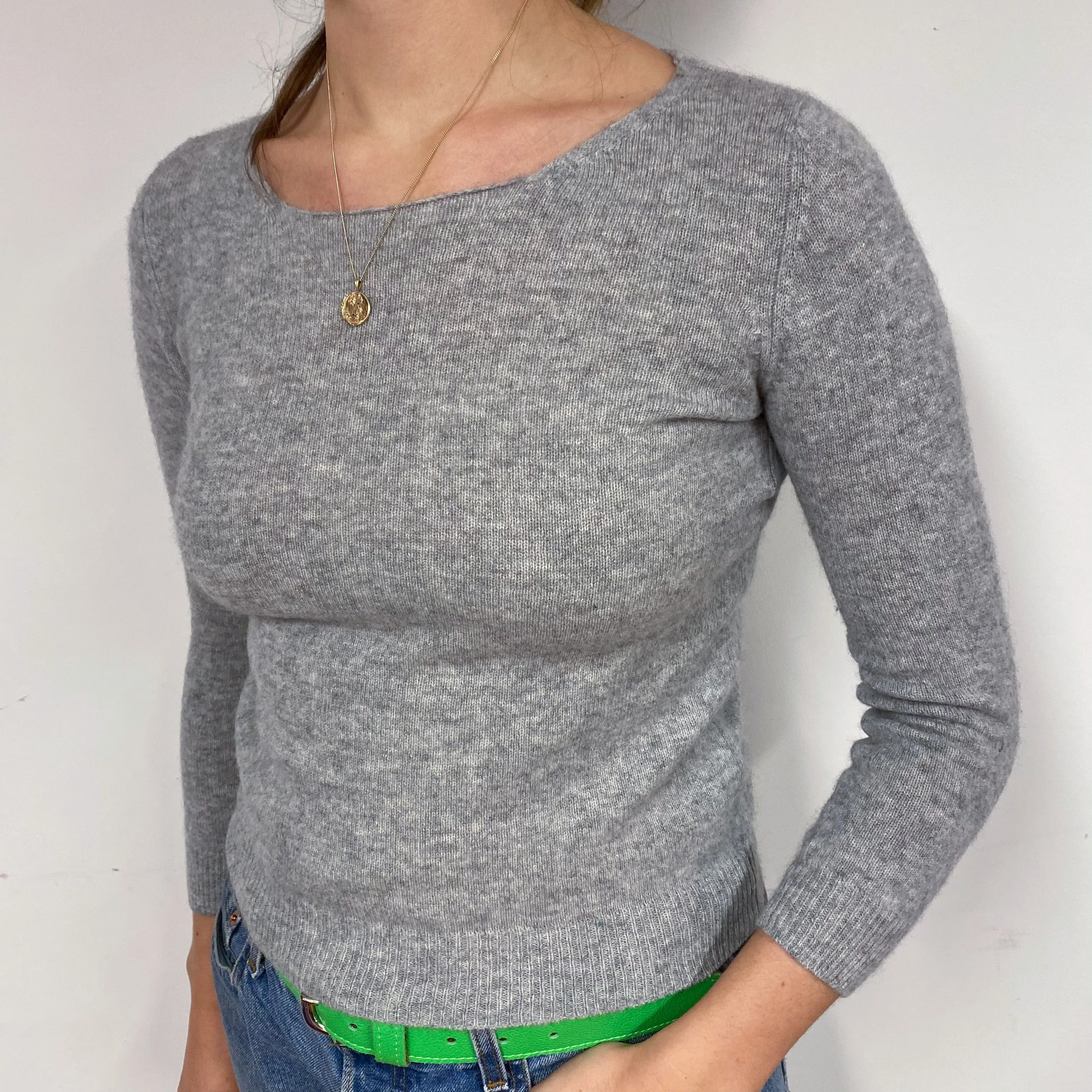 Ash Grey 3/4 Sleeve Cashmere Crew Neck Jumper Small