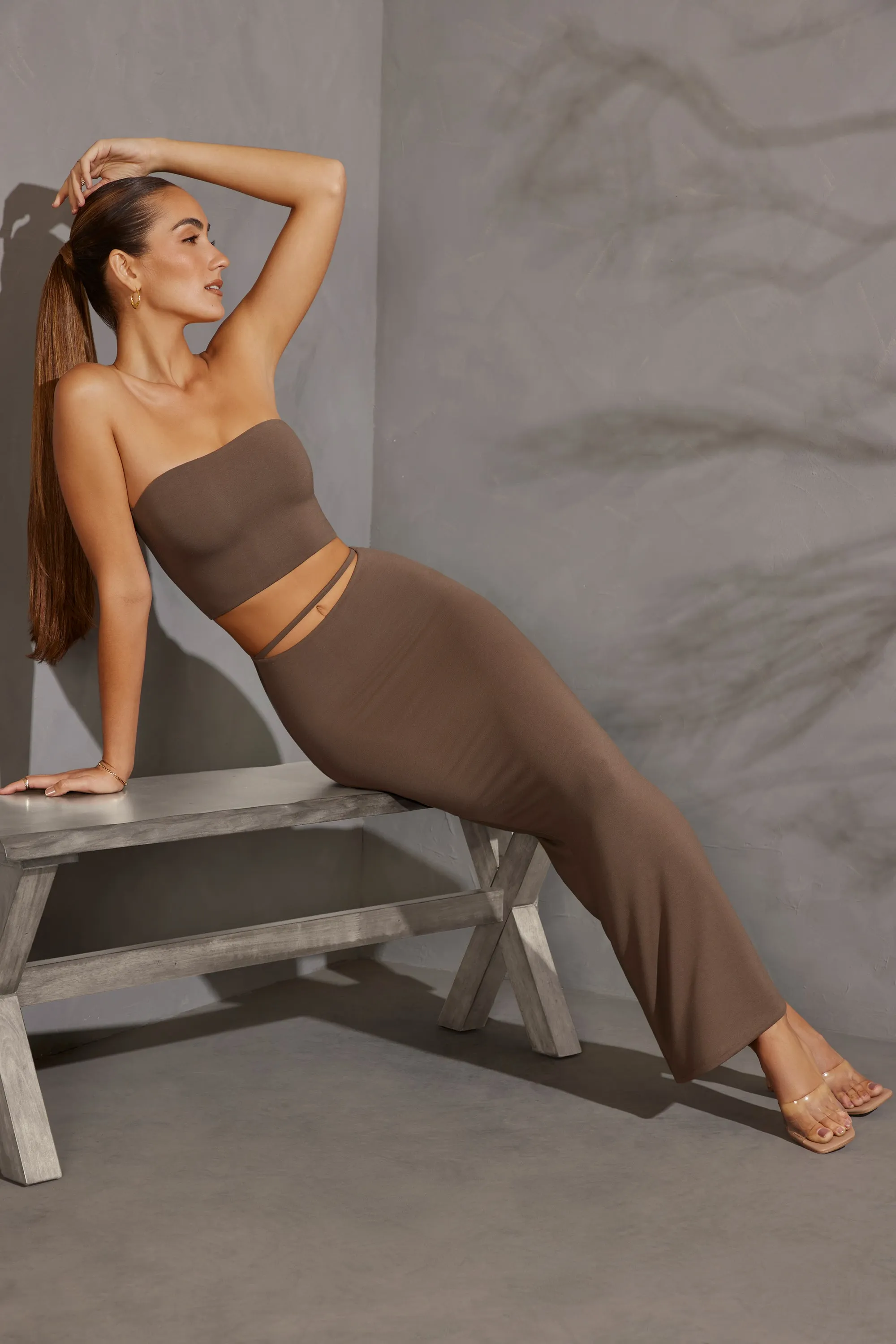 Bandeau Crop Top in Taupe