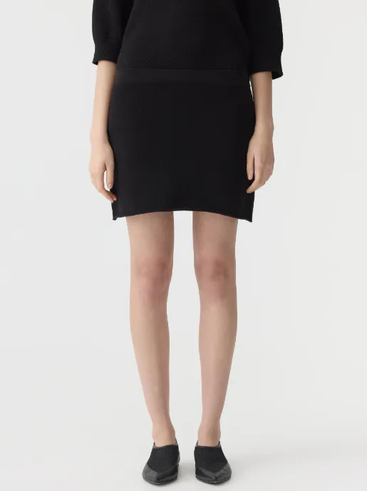 Bassike Combed Cotton Pique Knit Skirt - Black