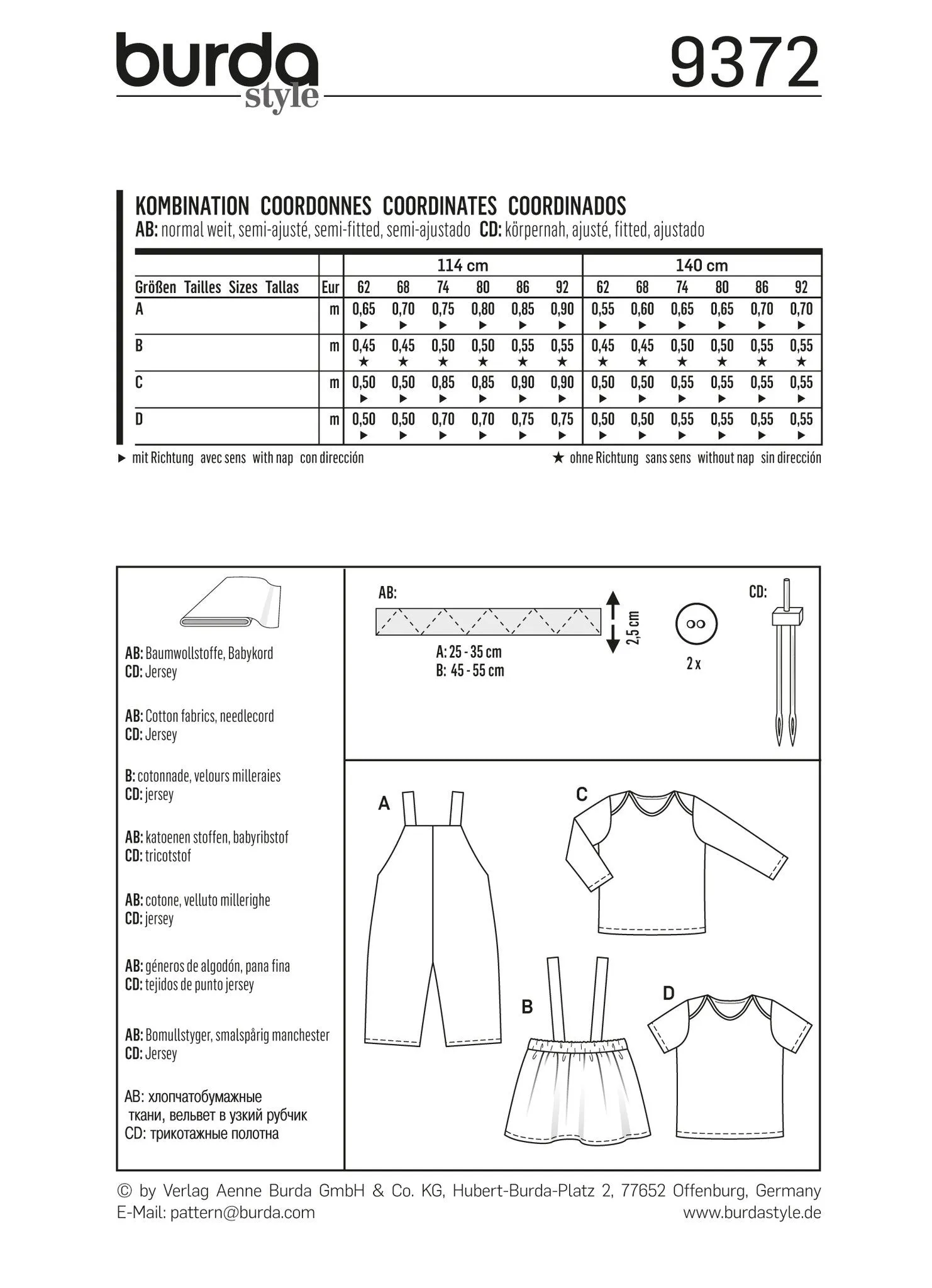 BD9372 Burda Style Pattern 9372 Babies Coordinates