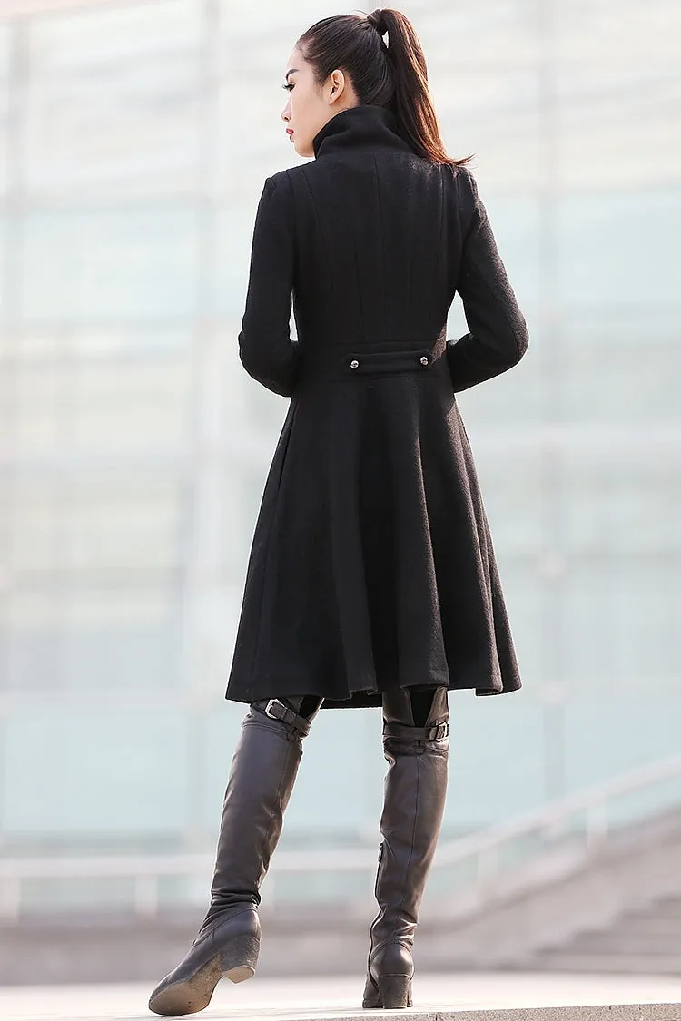 Black Big Sweep High Collar Women Wool Coat C220