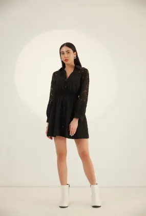 Black Cotton Lace Office Party Classic shirt Dress