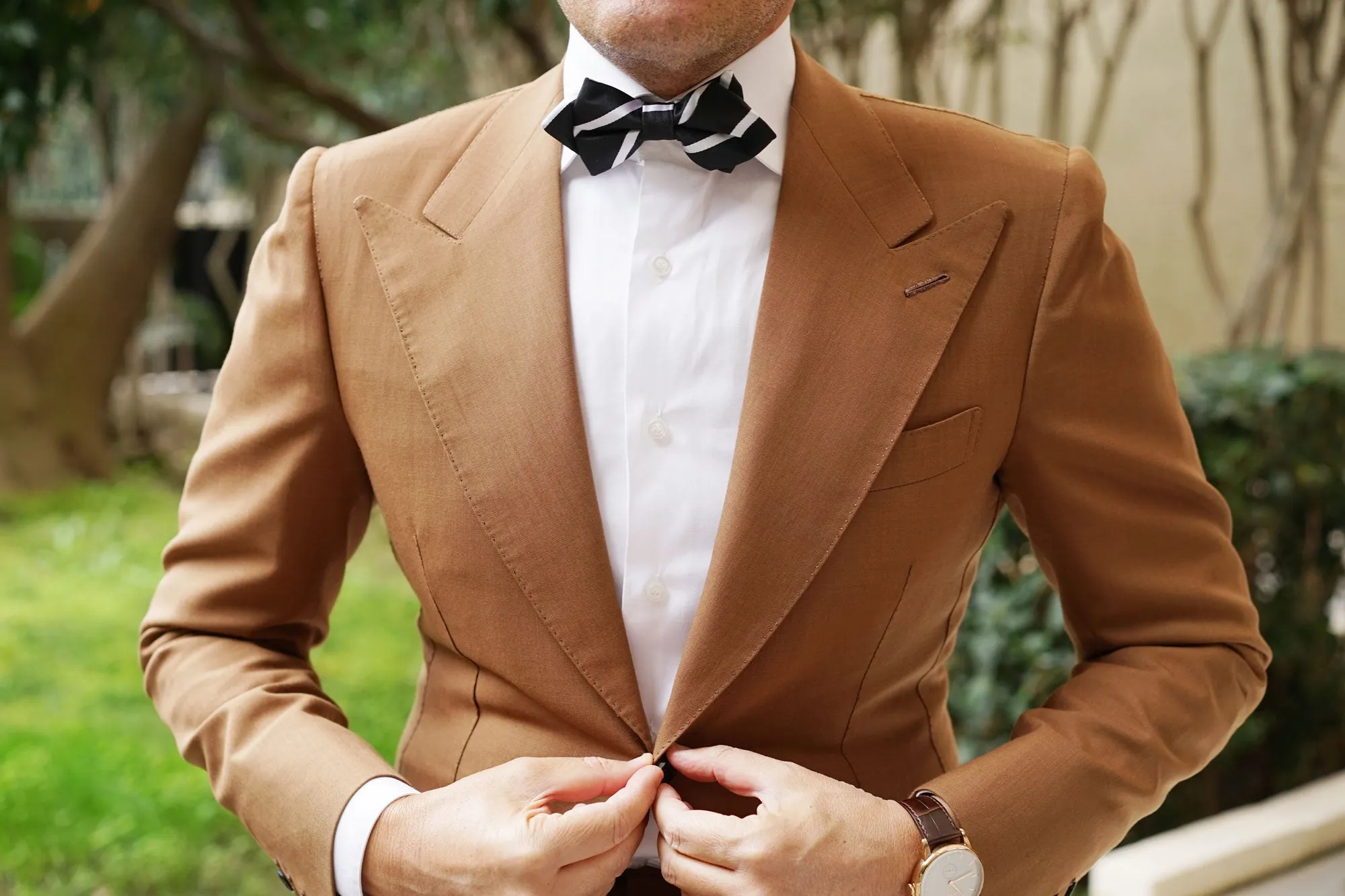 Black Pencil Stripe Diamond Bow Tie