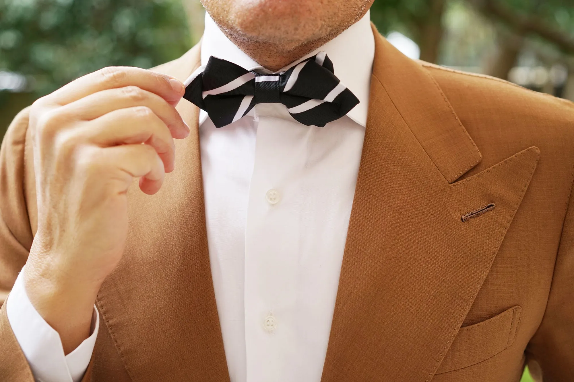 Black Pencil Stripe Diamond Bow Tie