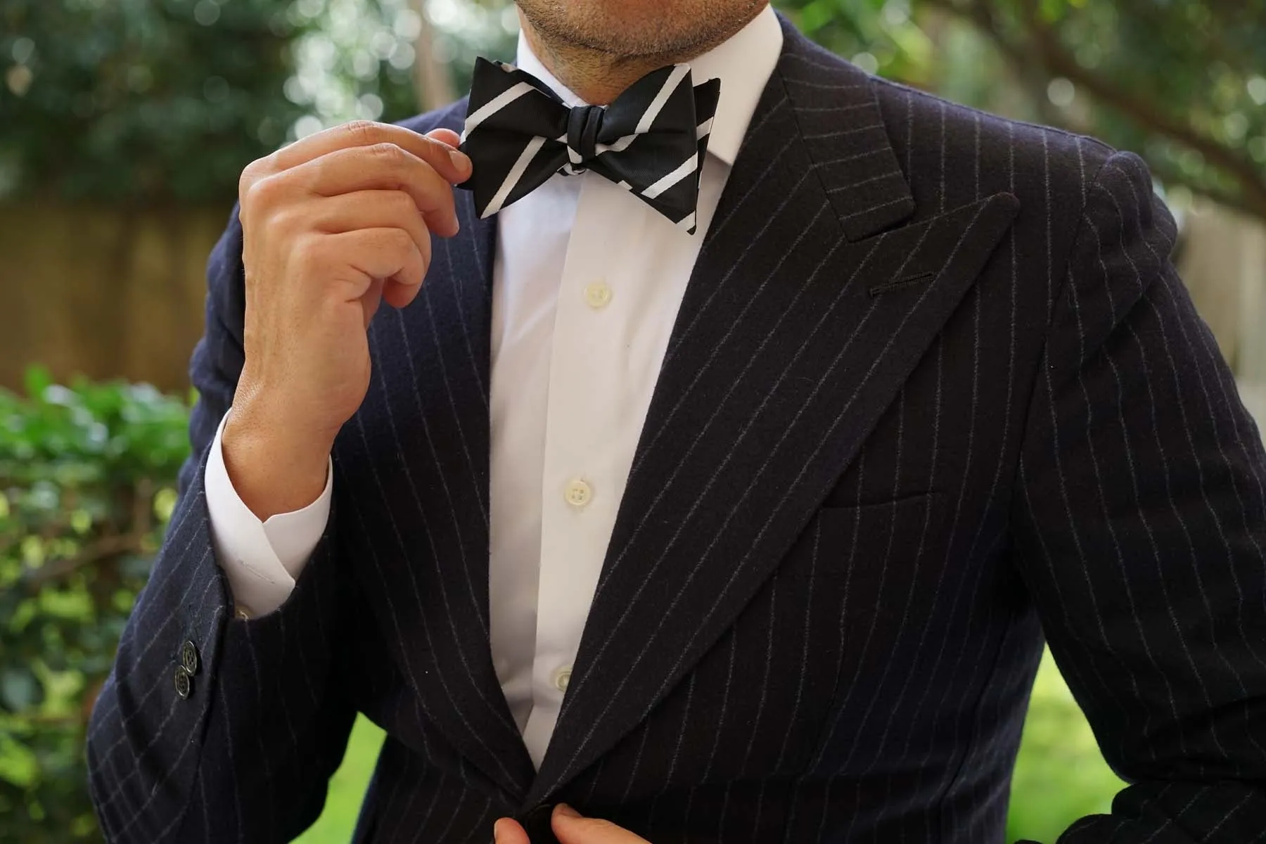 Black Pencil Stripe Self Bow Tie