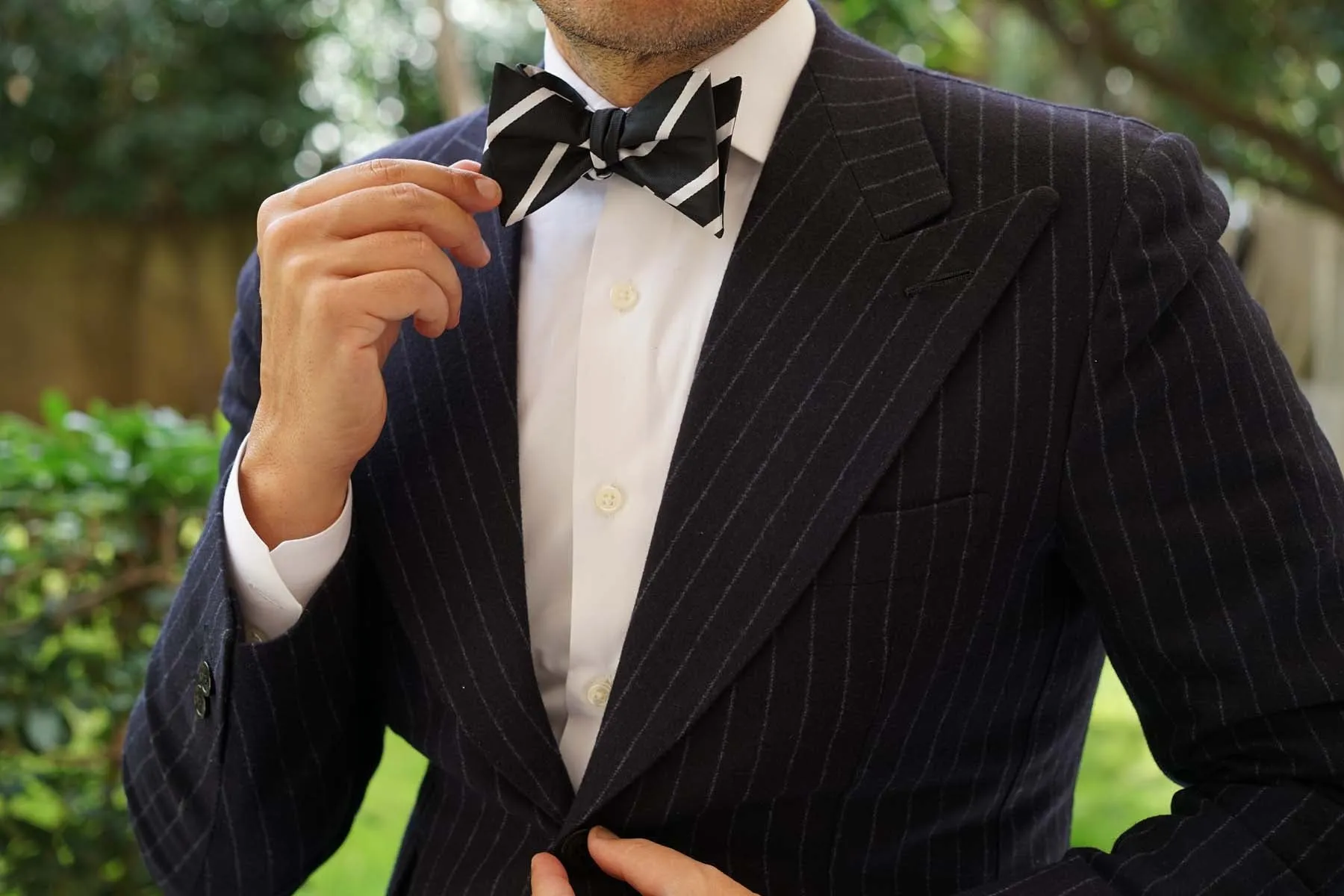 Black Pencil Stripe Self Bow Tie