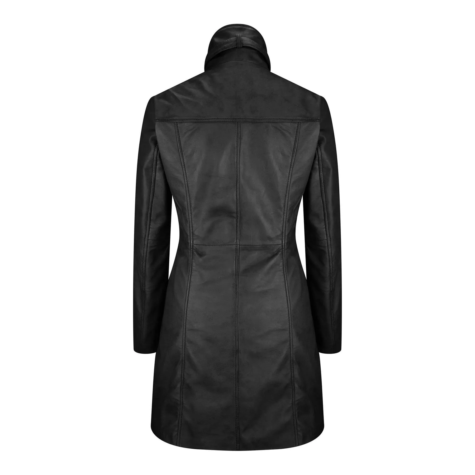 Black Tan Ladies Woman's Vintage Soft Washed Real Leather Jacket Trench Coat