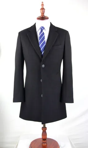 Black Wool Slim Fit 3 Button Top Coat