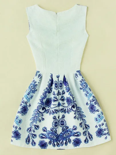 Blue porcelain skater evening dress