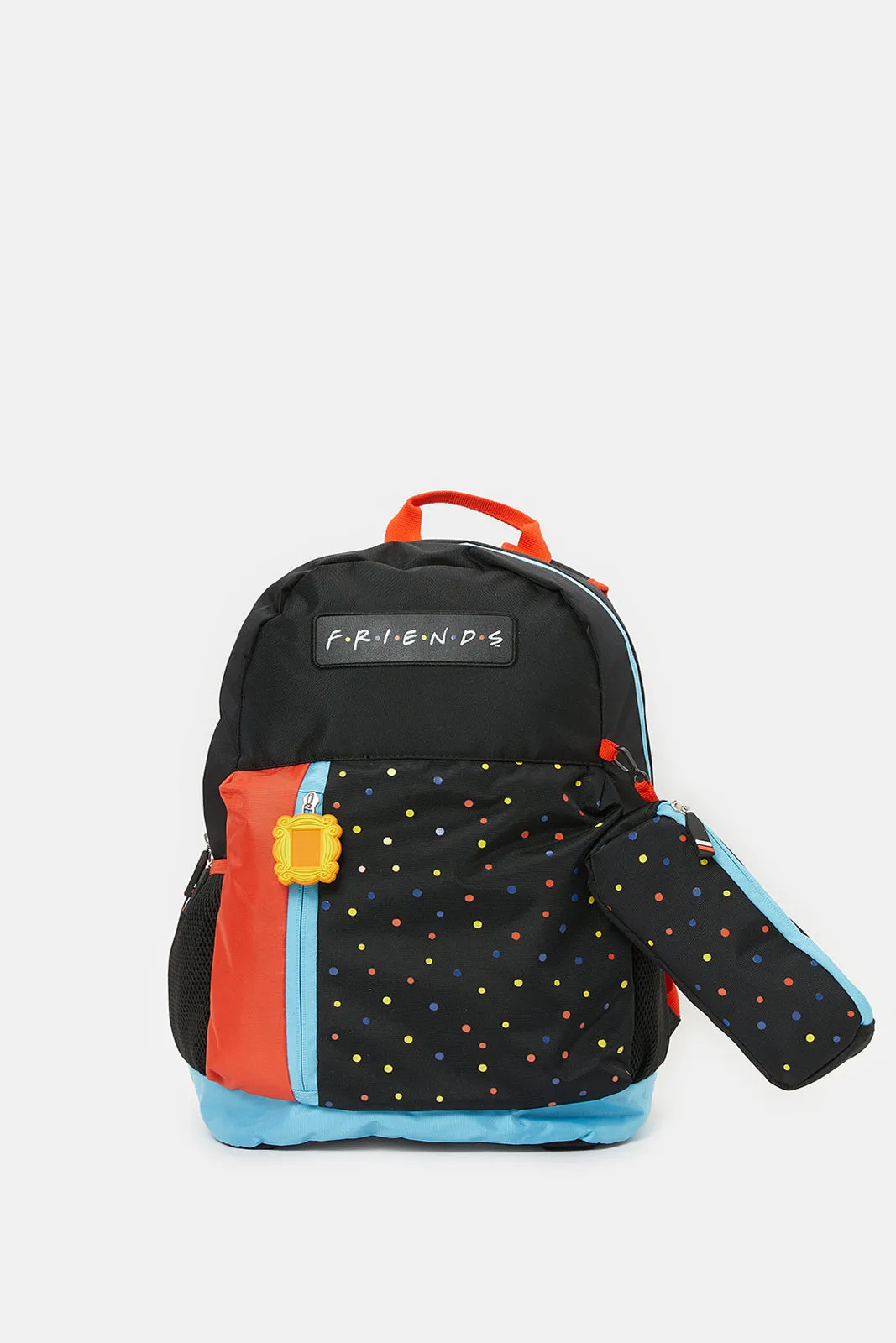 Boys Black Friends Print Backpack With a Pencil Case (18 Inch)