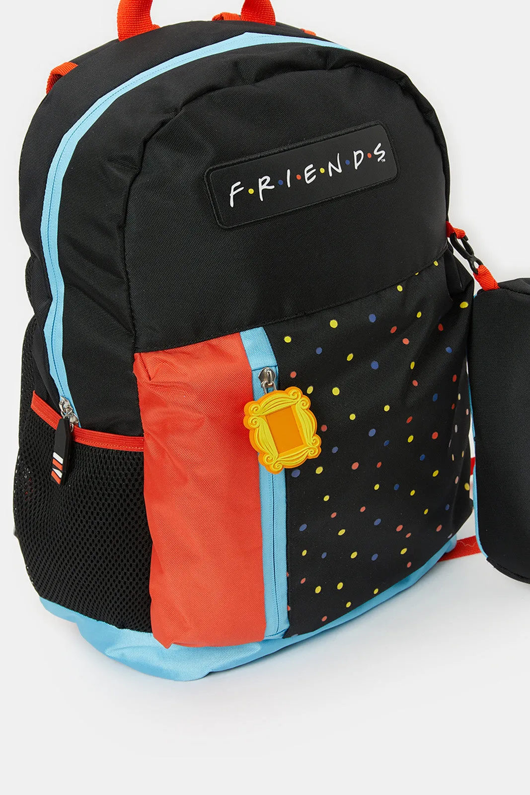 Boys Black Friends Print Backpack With a Pencil Case (18 Inch)