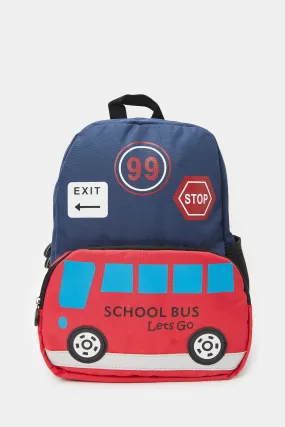 Boys Navy And Red Printed Backpack