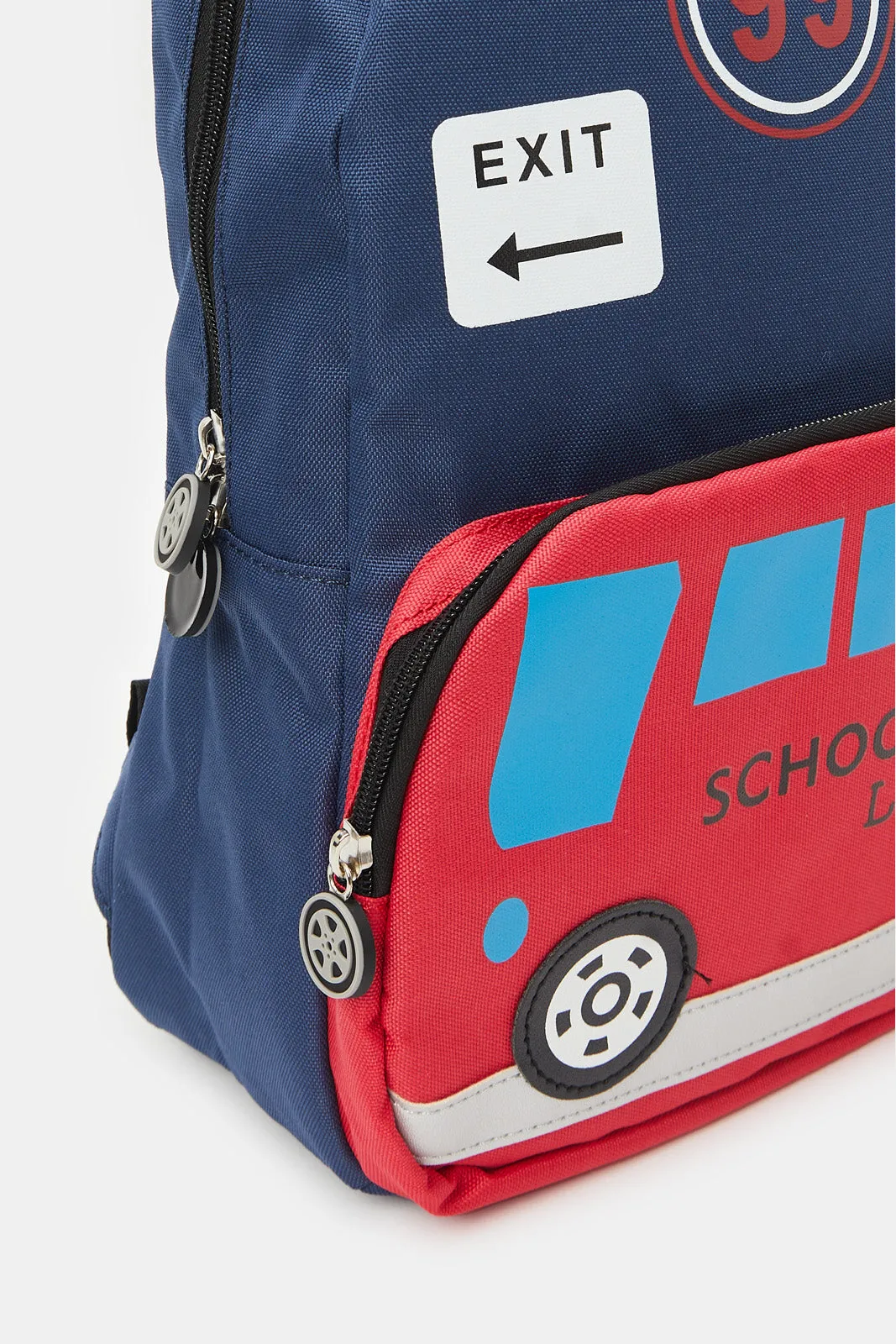 Boys Navy And Red Printed Backpack