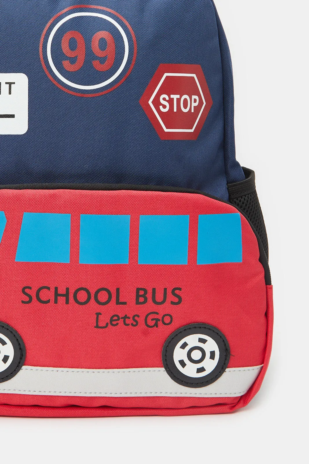 Boys Navy And Red Printed Backpack