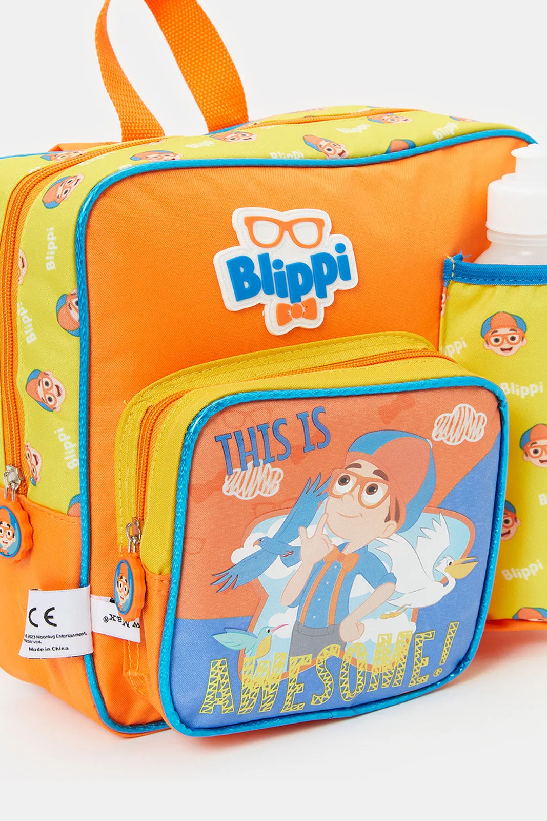 Boys Orange And Yellow Blippi Print Kinder Backpack