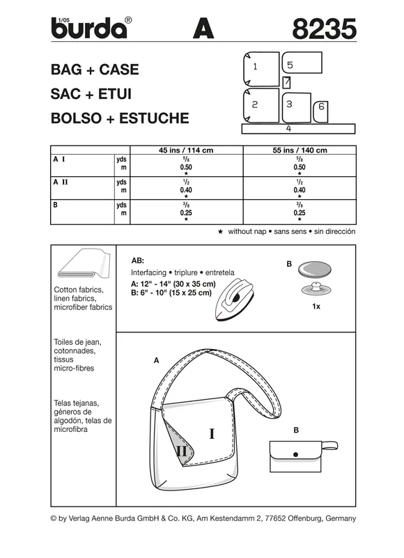 Burda 8235 Shoulder Bag and Pencil Case Pattern