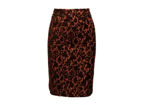 Burnt Orange & Black Carolina Herrera Brocade Pencil Skirt Size US 6