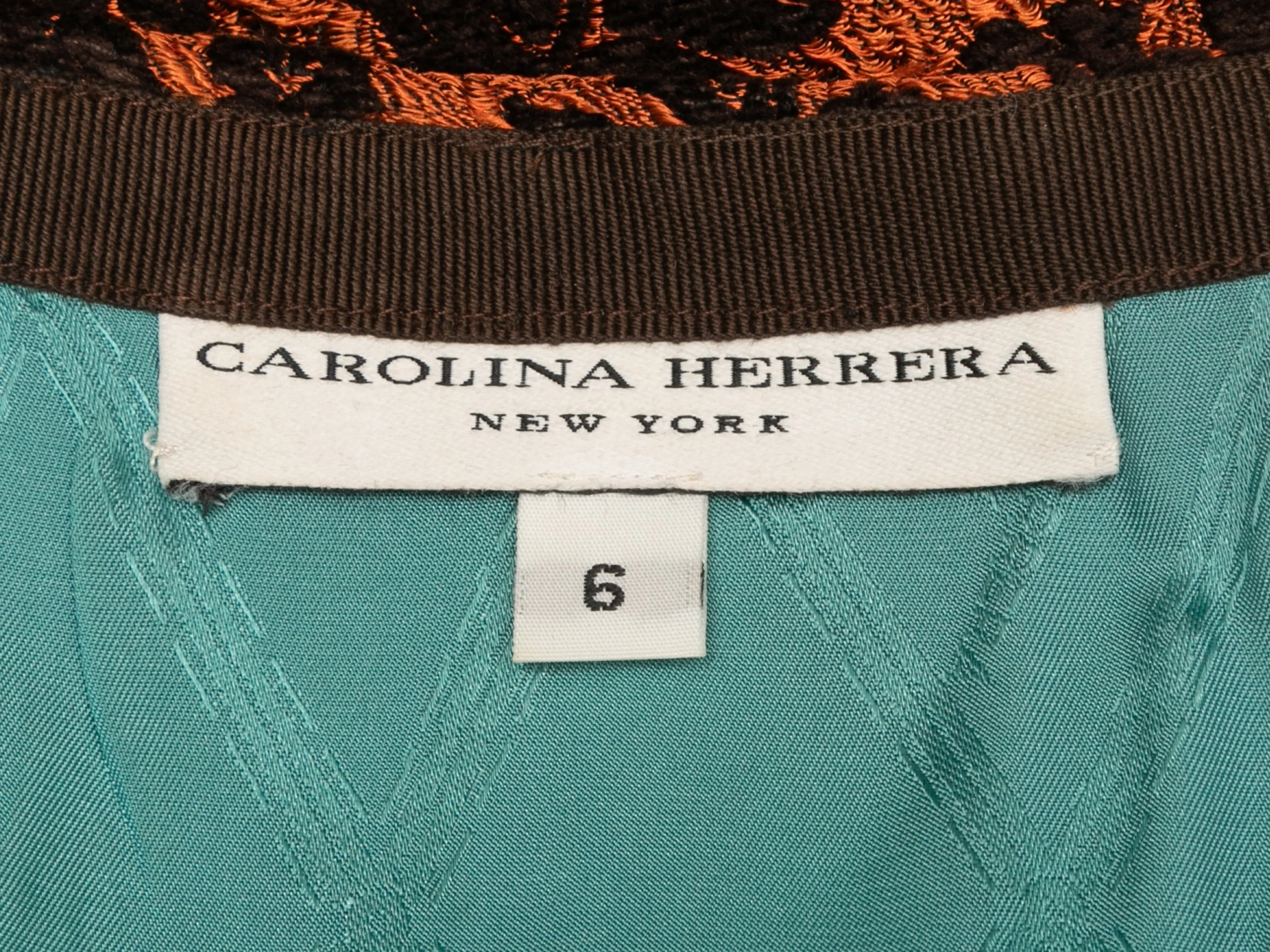 Burnt Orange & Black Carolina Herrera Brocade Pencil Skirt Size US 6