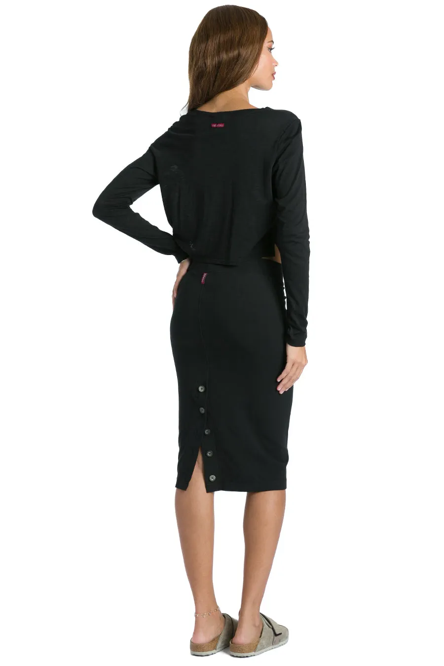 Button-Back Pencil Skirt