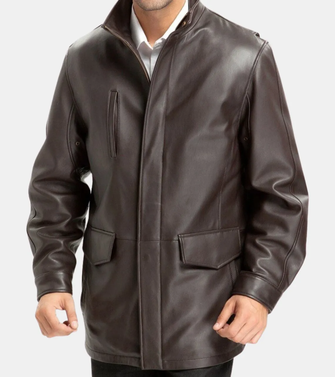 Casterial Men's Dark Brown Leather Coat