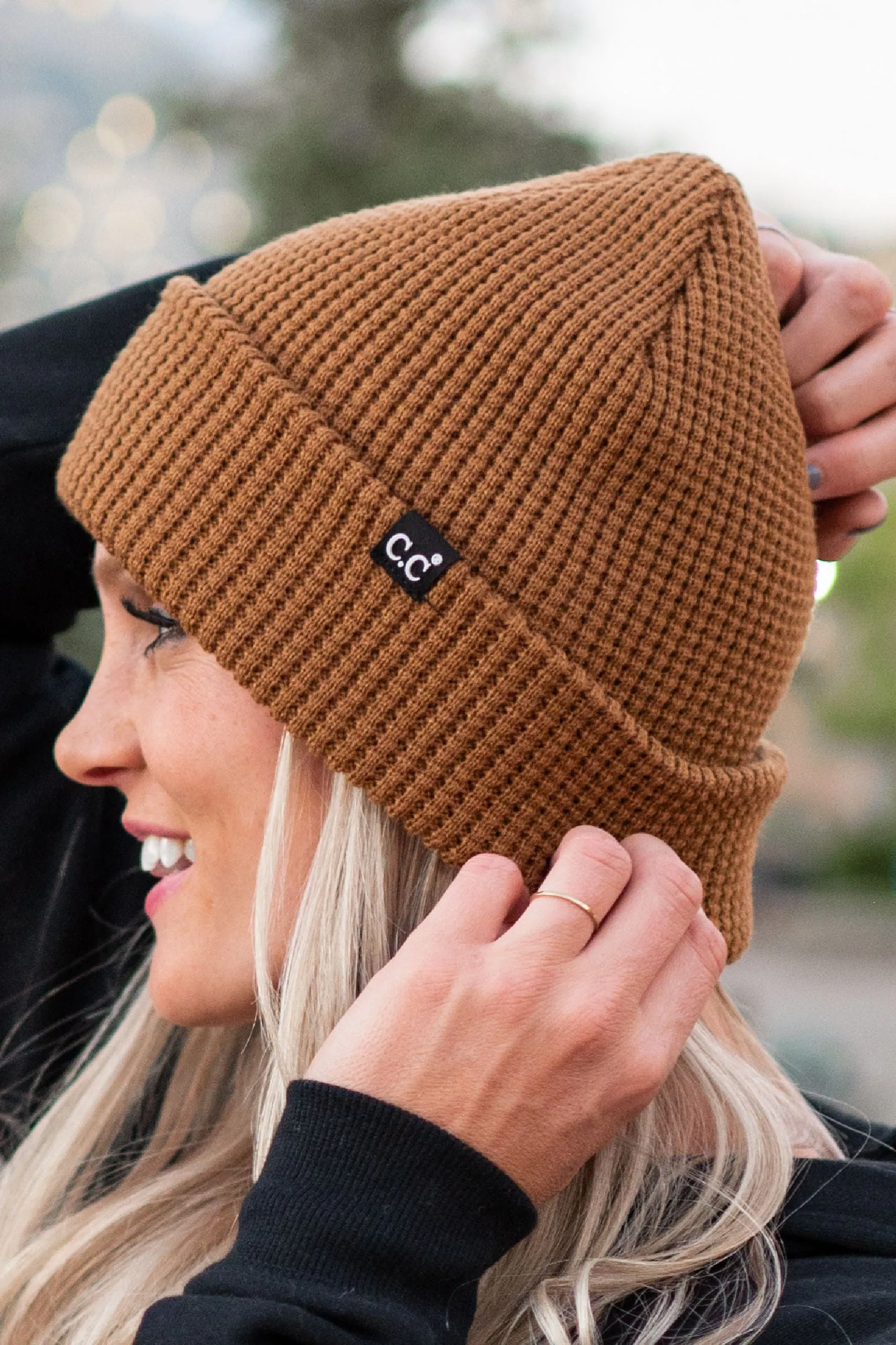 CC Beanie Chocolate Brown Waffle Knit