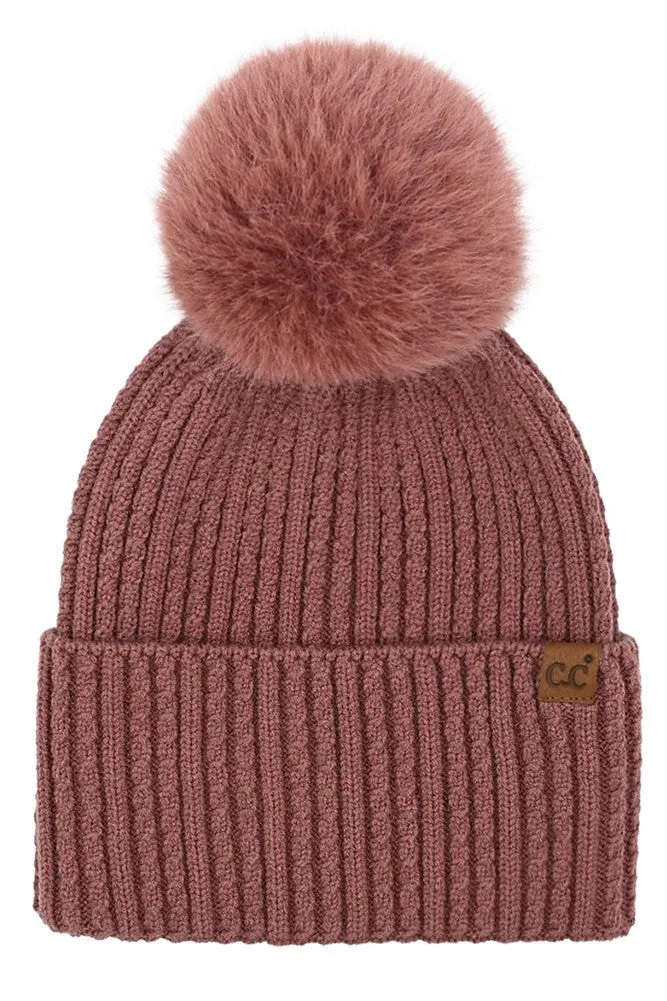 C.C CABLE CUFF POM BEANIE (COCO BERRY)