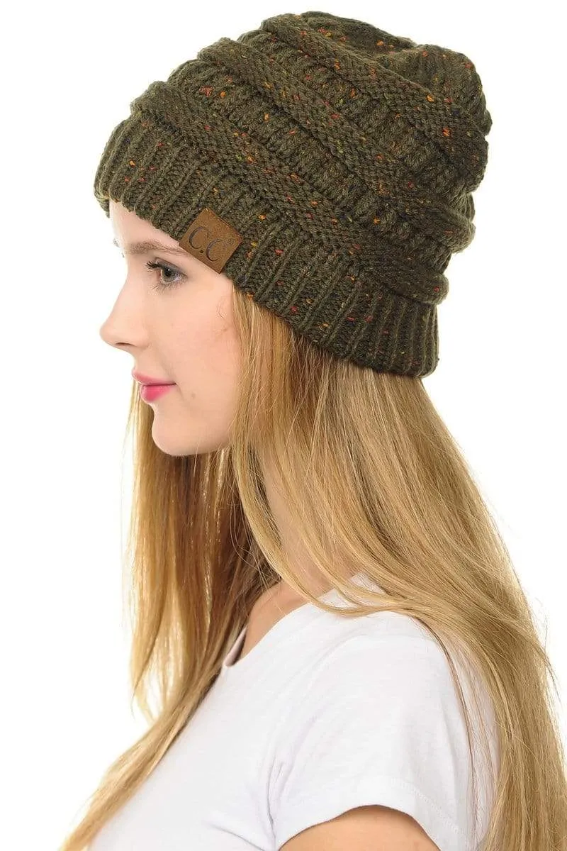 C.C Hat 33 - Slouchy Thick Warm Cap Hat Skully Confetti Cable Knit Beanie