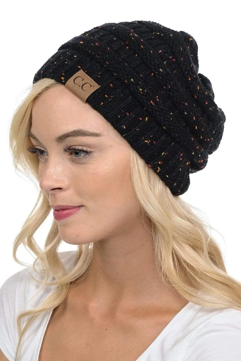 C.C Hat 33 - Slouchy Thick Warm Cap Hat Skully Confetti Cable Knit Beanie