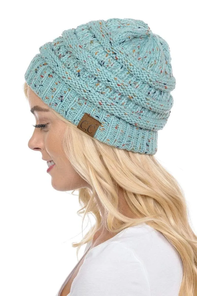 C.C Hat 33 - Slouchy Thick Warm Cap Hat Skully Confetti Cable Knit Beanie