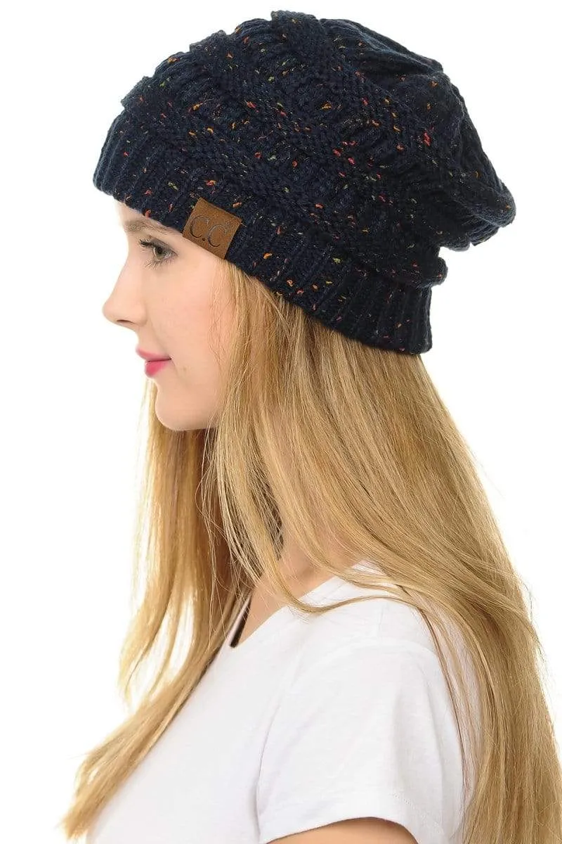 C.C Hat 33 - Slouchy Thick Warm Cap Hat Skully Confetti Cable Knit Beanie