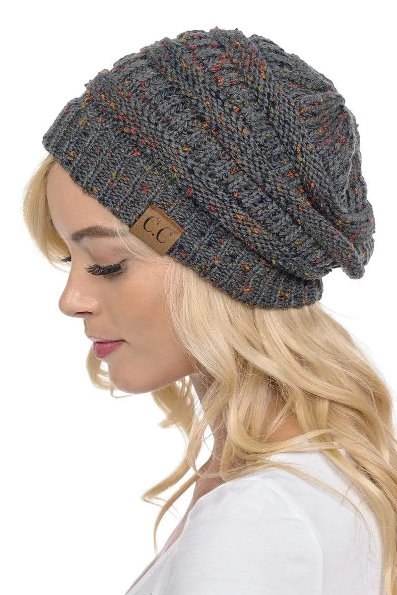 C.C Hat 33 - Slouchy Thick Warm Cap Hat Skully Confetti Cable Knit Beanie