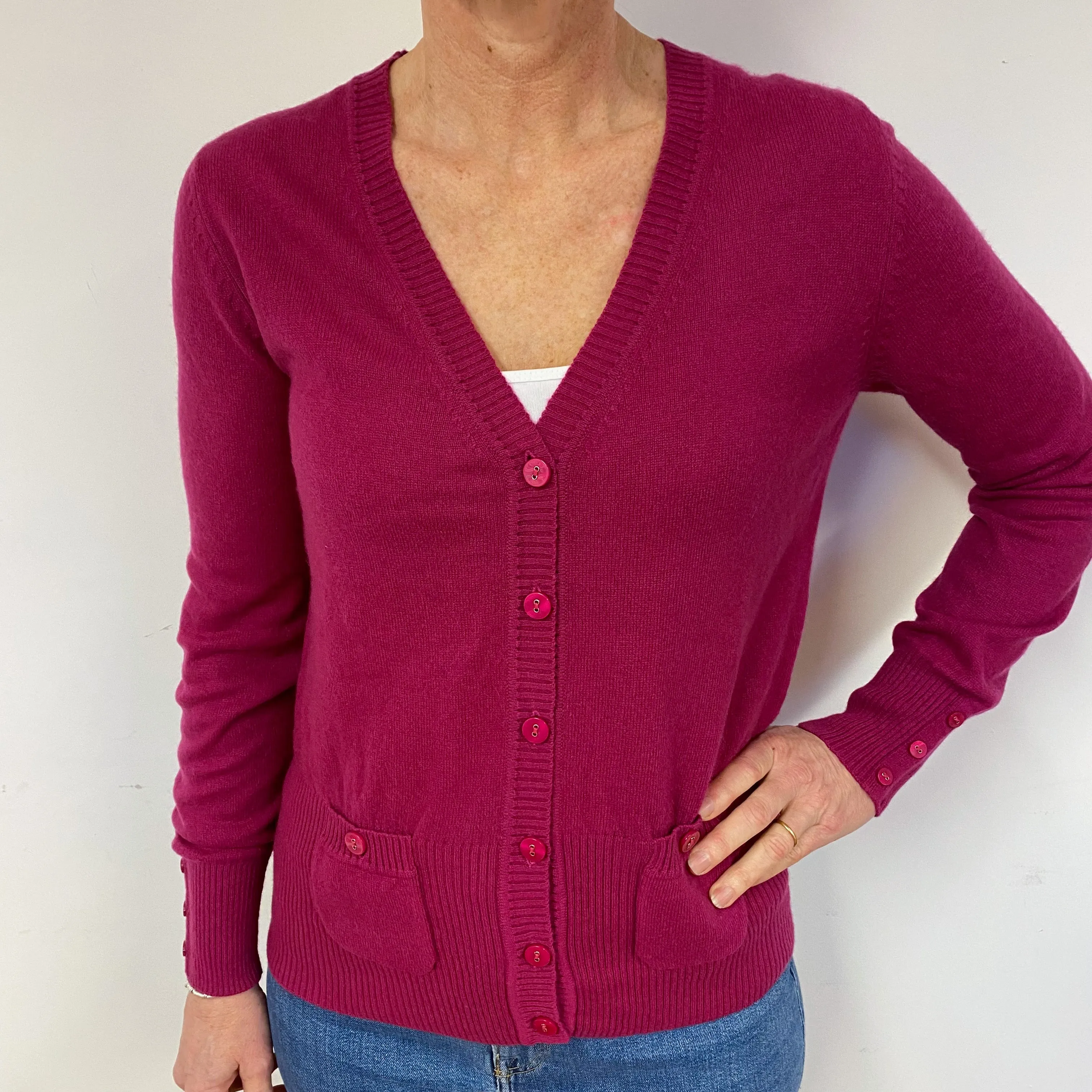 Cherry Pink Cashmere V-Neck Cardigan Medium