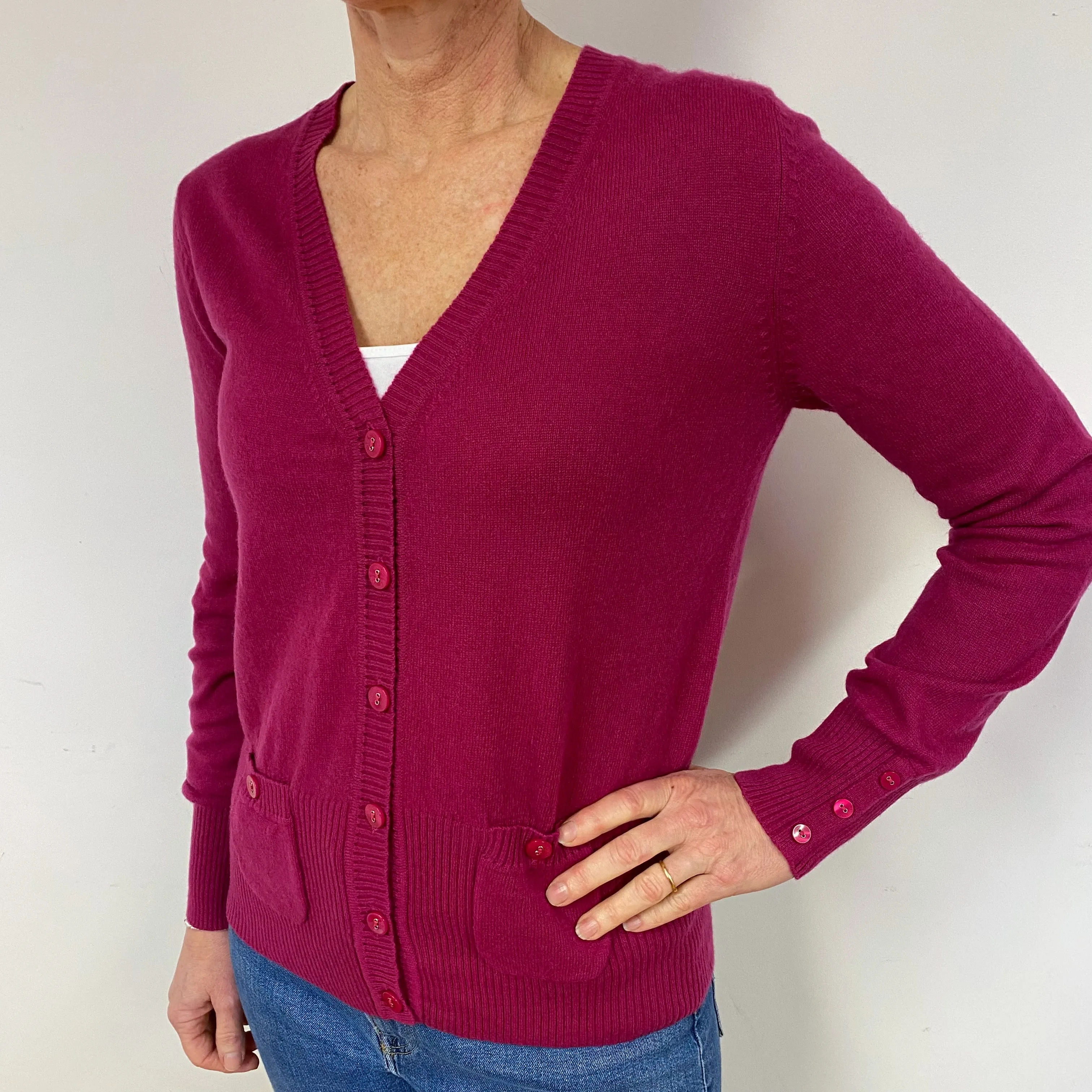 Cherry Pink Cashmere V-Neck Cardigan Medium